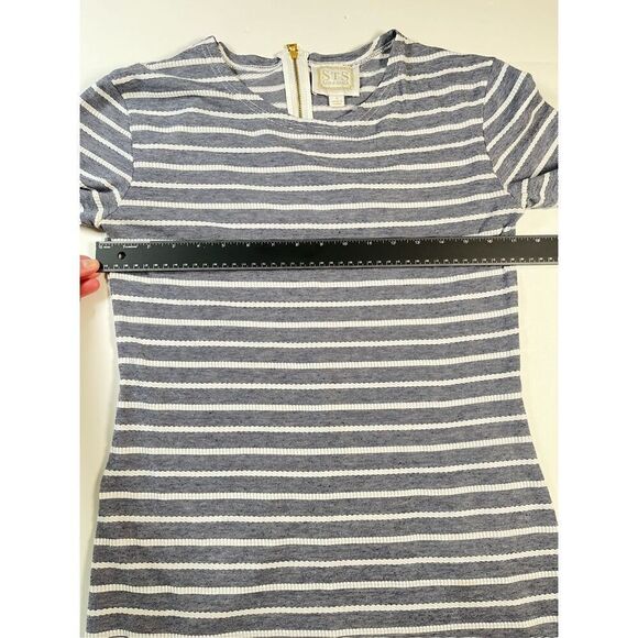 Sail to Sable Textured Knit Striped Long Sleeve Dress Navy White Size Small EUC - Picture 7 of 11